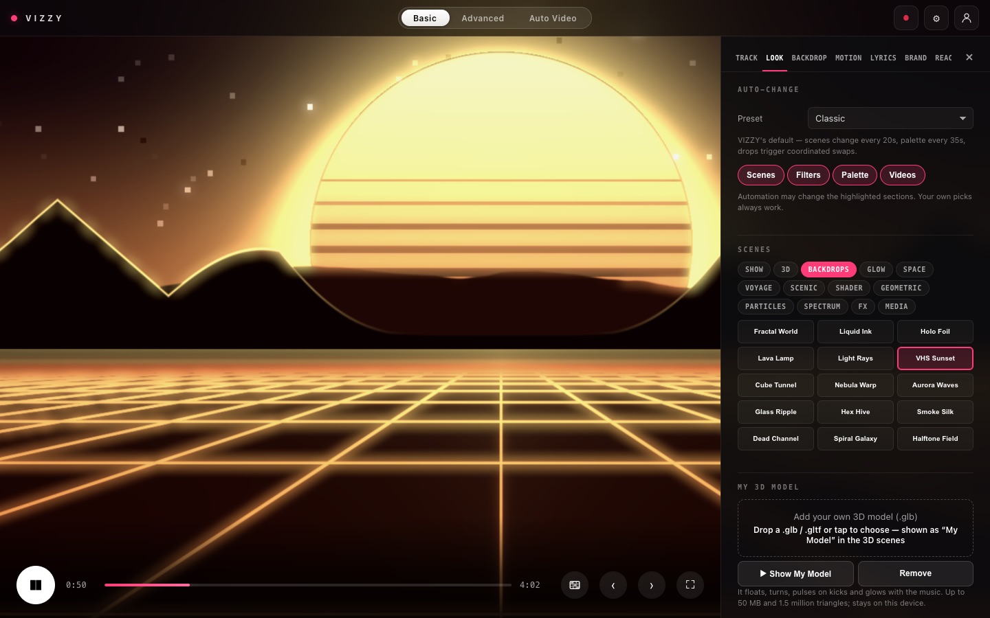 The Look tab with scene categories